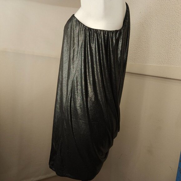 Womens Y2K One Shoulder Bodycon Mini Dress Size 6 Aqua Black Metallic Stretch - Picture 4 of 11